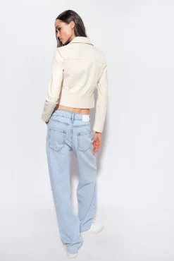 Vêtements D'extérieur|PINKO Blouson De Motard En Cuir Nappa Rose Fume Blanc