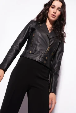 Vêtements D'extérieur|PINKO Blouson De Motard En Cuir Nappa Noir Limousine