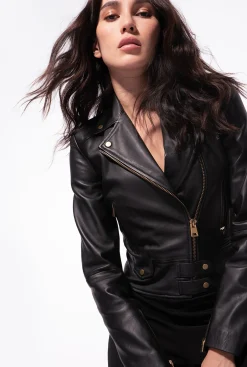 Vêtements D'extérieur|PINKO Blouson De Motard En Cuir Nappa Noir Limousine