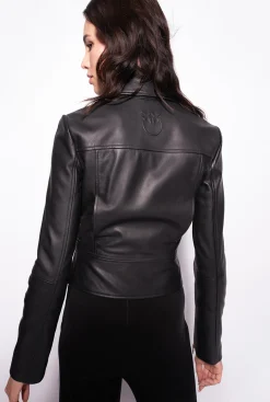 Vêtements D'extérieur|PINKO Blouson De Motard En Cuir Nappa Noir Limousine