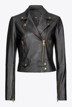 Vêtements D'extérieur|PINKO Blouson De Motard En Cuir Nappa Noir Limousine