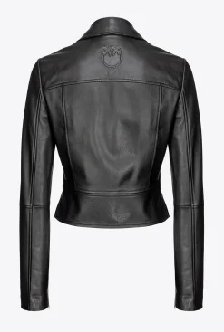 Vêtements D'extérieur|PINKO Blouson De Motard En Cuir Nappa Noir Limousine