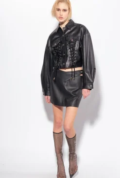 Vêtements D'extérieur|PINKO Blouson En Cuir A Lacets Noir Limousine