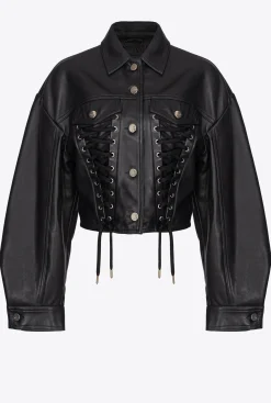Vêtements D'extérieur|PINKO Blouson En Cuir A Lacets Noir Limousine
