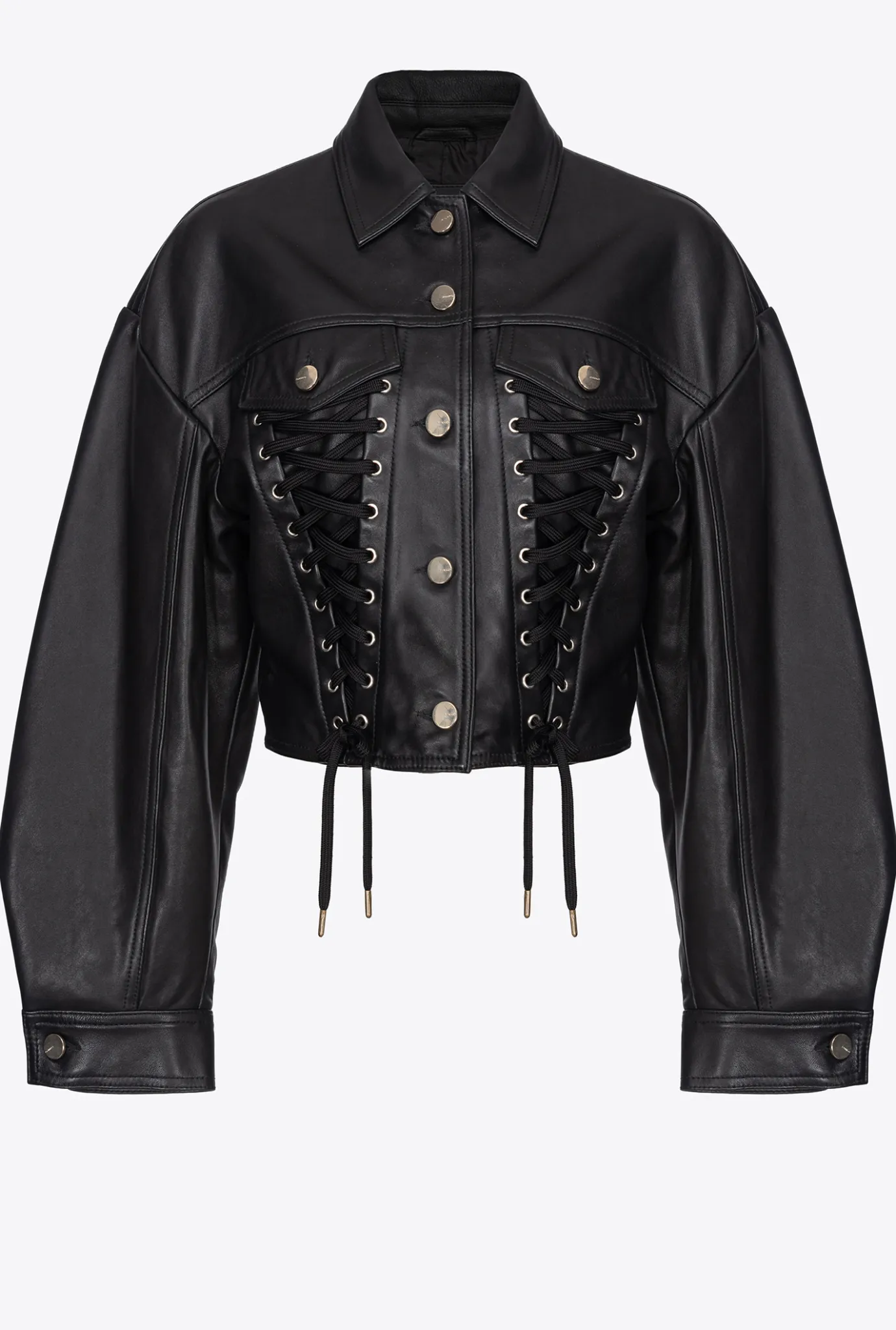 Vêtements D'extérieur|PINKO Blouson En Cuir A Lacets Noir Limousine