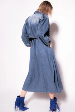 Vêtements D'extérieur|PINKO Blouson En Denim A Lacets Delavage Vintage Moyen
