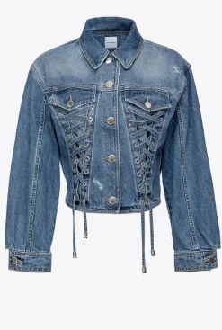 Vêtements D'extérieur|PINKO Blouson En Denim A Lacets Delavage Vintage Moyen