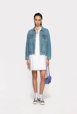 Vêtements D'extérieur|PINKO Blouson En Denim A Logo Blanc/Bleu Fonce