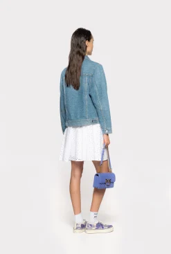 Vêtements D'extérieur|PINKO Blouson En Denim A Logo Blanc/Bleu Fonce