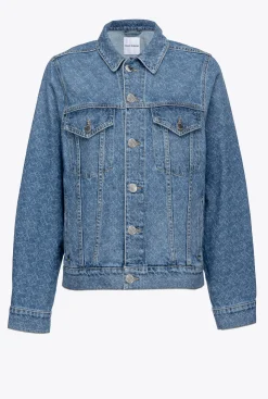 Vêtements D'extérieur|PINKO Blouson En Denim A Logo Blanc/Bleu Fonce