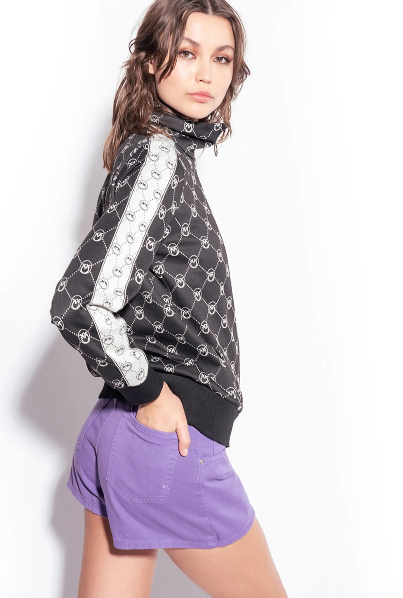 Pièces En Maille|PINKO Blouson En Maille Jacquard Monogram Noir/Ecru