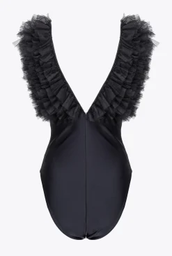 Tailleurs Et Ensembles|PINKO Body A Bretelles En Tulle Noir Limousine