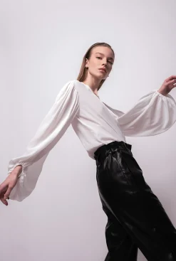 Chemises Et Blouses|PINKO Body Croise En Soie Melangee Blanc Nimbus