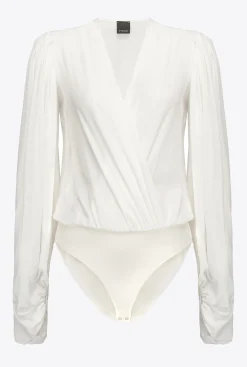 Chemises Et Blouses|PINKO Body Croise En Soie Melangee Blanc Nimbus