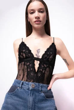 Topwear|PINKO Body Decollete En Dentelle Noir Limousine
