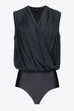 Topwear|PINKO Body Ines 12 En Crepe De Chine Jacquard A Logo Noir Limousine