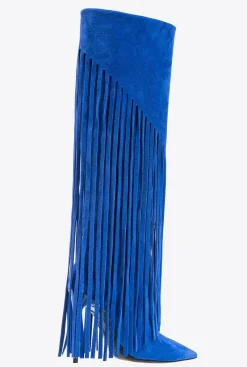 Chaussures|PINKO Bottes En Daim A Franges Bleu Clematite