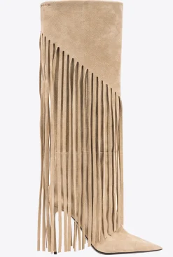 Chaussures|PINKO Bottes En Daim A Franges Beige-Taupe Clair