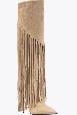 Chaussures|PINKO Bottes En Daim A Franges Beige-Taupe Clair