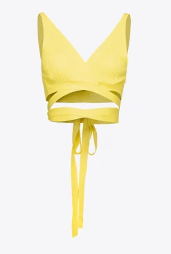 Topwear|PINKO Bralette En Maille Cotelee Vert - Solfatare