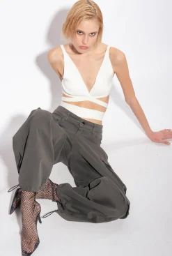 Topwear|PINKO Bralette En Maille Cotelee Blanc Soie