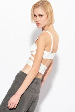 Topwear|PINKO Bralette En Maille Cotelee Blanc Soie