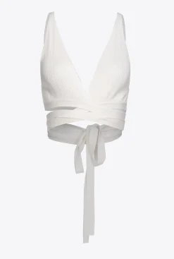 Topwear|PINKO Bralette En Maille Cotelee Blanc Soie