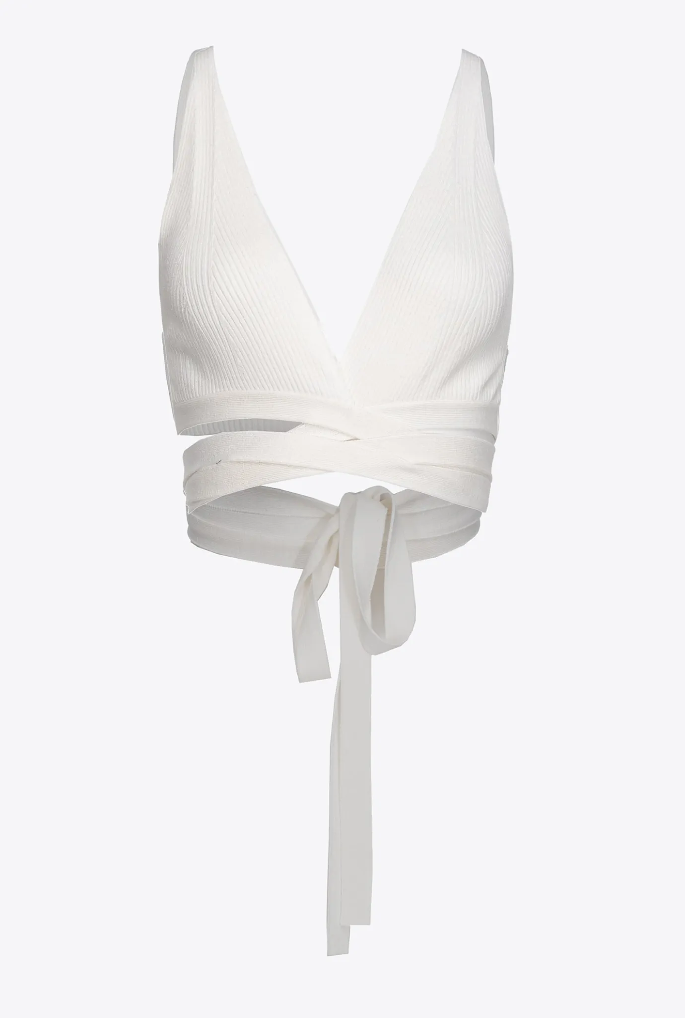 Topwear|PINKO Bralette En Maille Cotelee Blanc Soie
