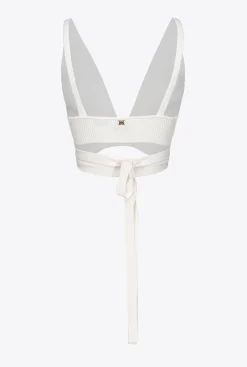 Topwear|PINKO Bralette En Maille Cotelee Blanc Soie