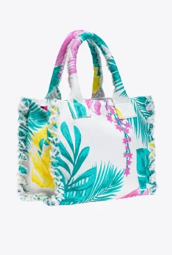 Sacs Cabas|PINKO Cabas De Plage Beach Multi. Blanc/Jaune