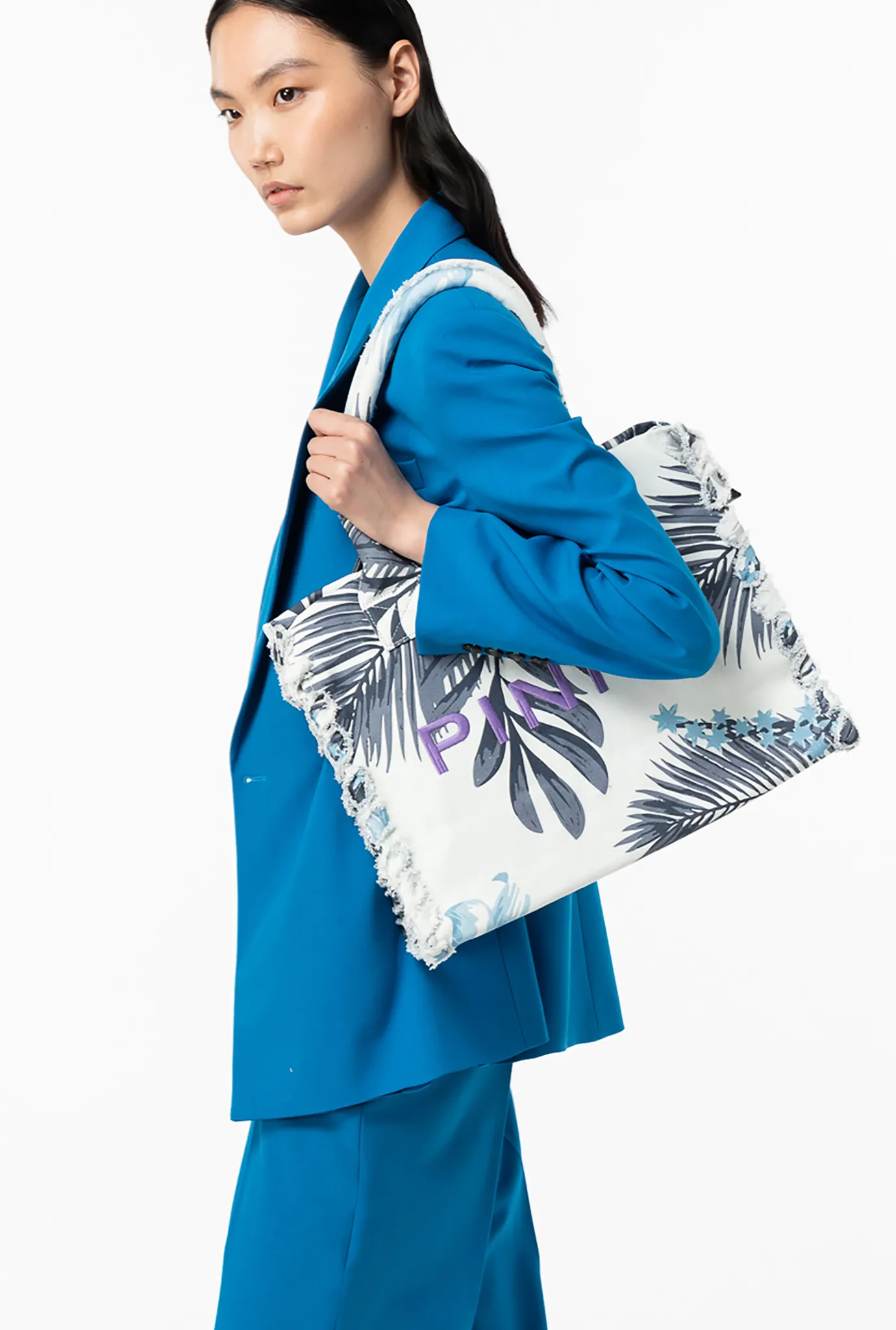 Sacs Cabas|PINKO Cabas De Plage Beach Argent/Bleu Electrique