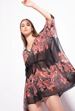 Maillots De Bain|PINKO Caftan A Imprime Floral Multi. Rouge/Noir
