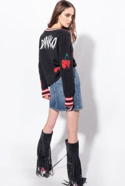 Pièces En Maille|PINKO Cardigan Avec Cerises En Intarsia Multi. Noir/Rouge