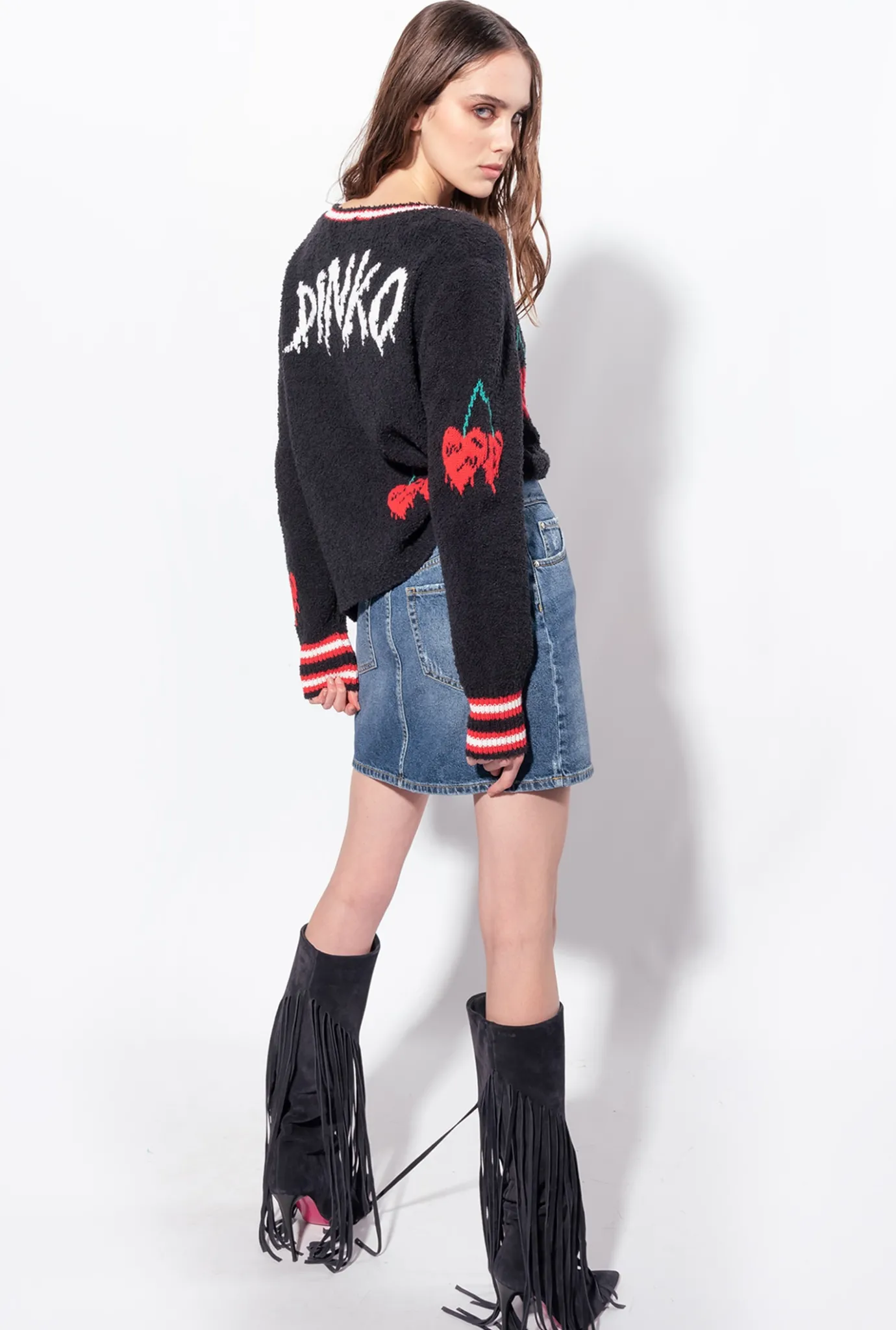 Pièces En Maille|PINKO Cardigan Avec Cerises En Intarsia Multi. Noir/Rouge