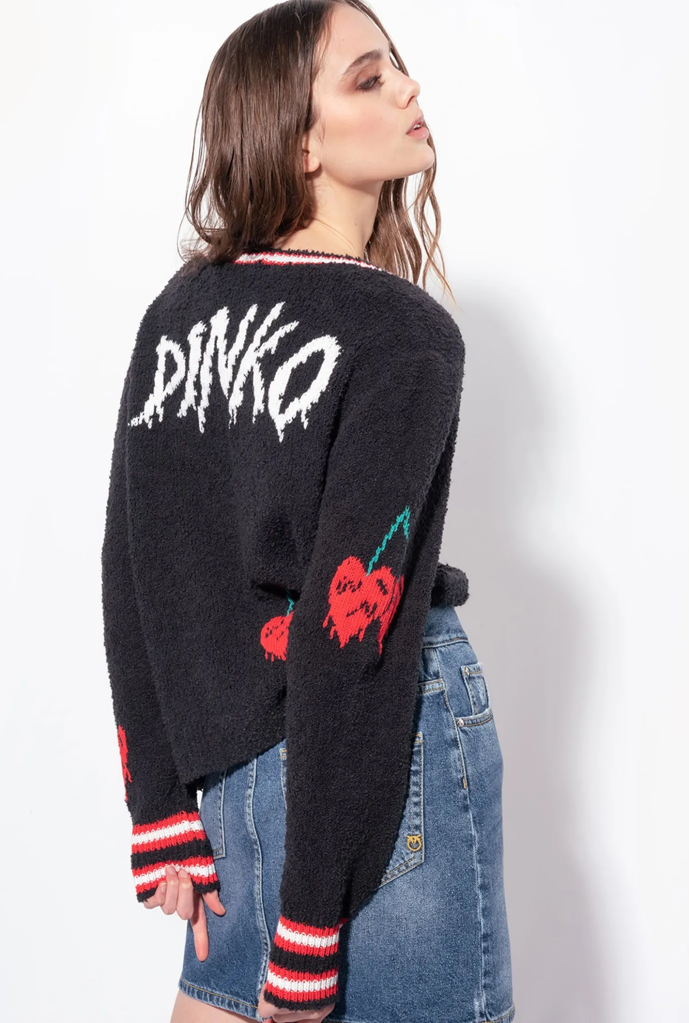 Pièces En Maille|PINKO Cardigan Avec Cerises En Intarsia Multi. Noir/Rouge