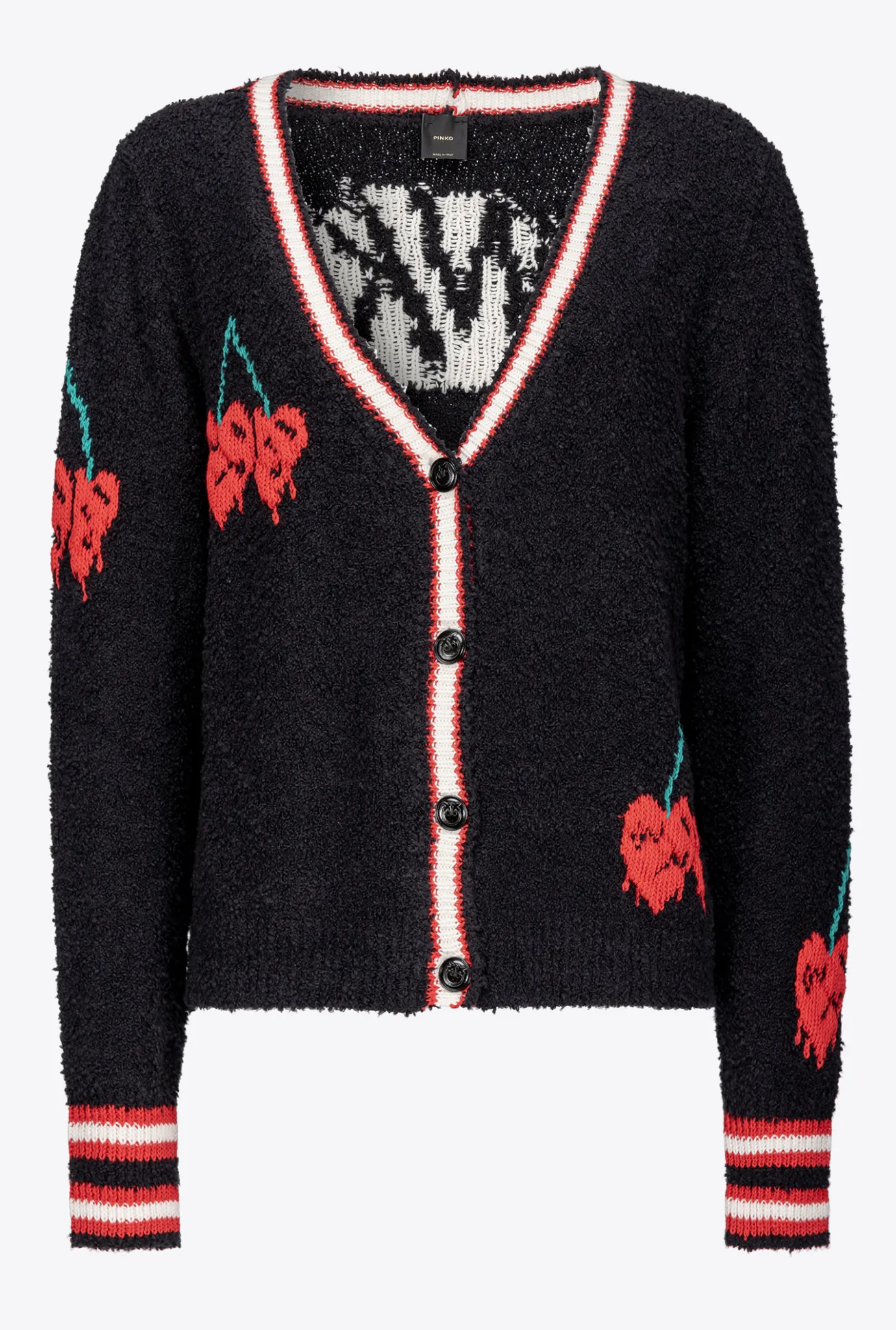 Pièces En Maille|PINKO Cardigan Avec Cerises En Intarsia Multi. Noir/Rouge