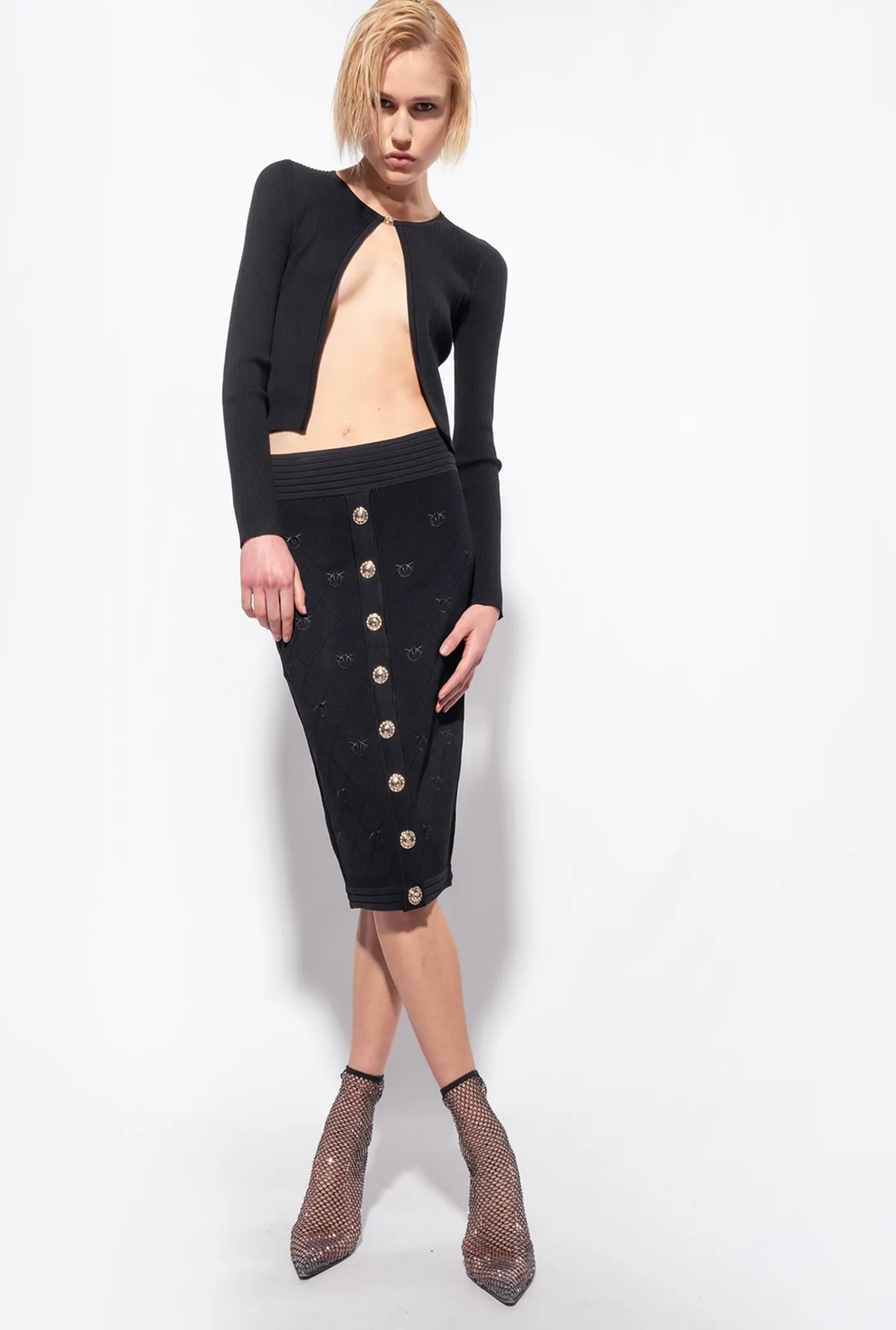 Pièces En Maille|PINKO Cardigan Bord A Bord Cotele Noir Limousine