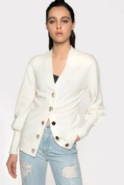 Pièces En Maille|PINKO Cardigan Confort A Boutons Bijoux Blanc Soie