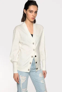 Pièces En Maille|PINKO Cardigan Confort A Boutons Bijoux Blanc Soie