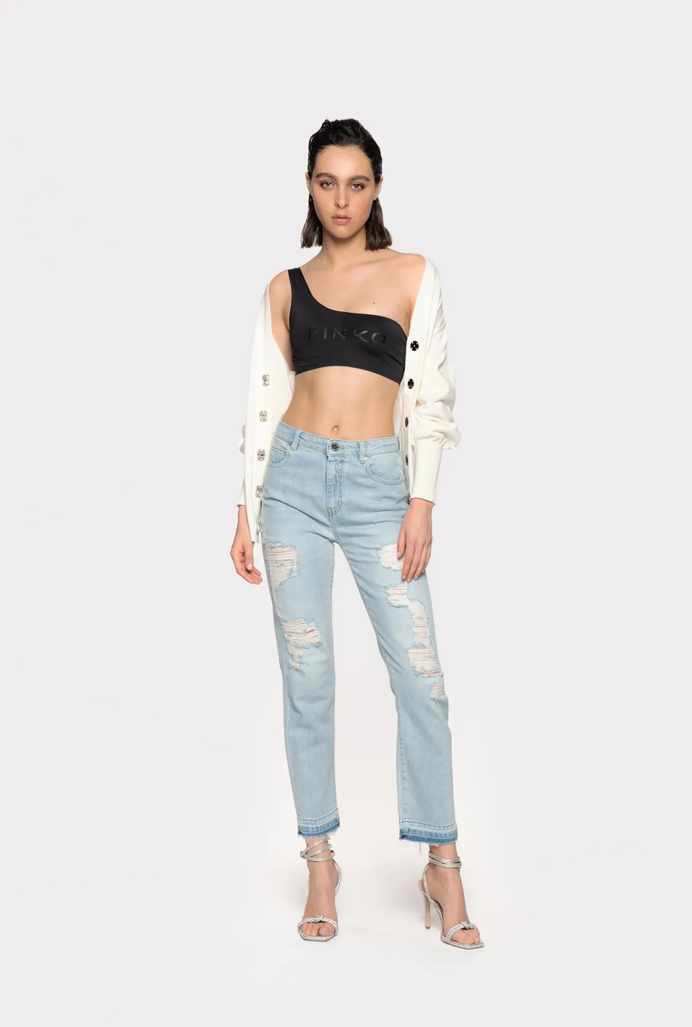 Pièces En Maille|PINKO Cardigan Confort A Boutons Bijoux Blanc Soie