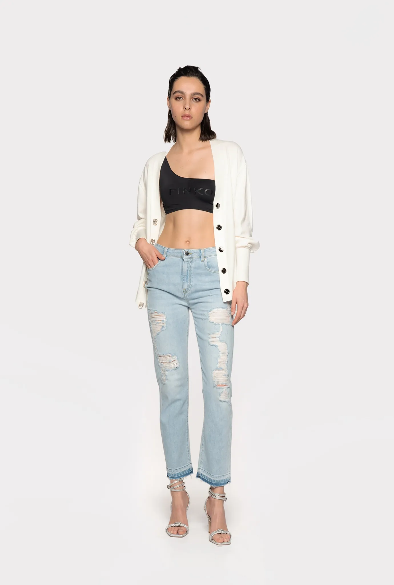 Pièces En Maille|PINKO Cardigan Confort A Boutons Bijoux Blanc Soie
