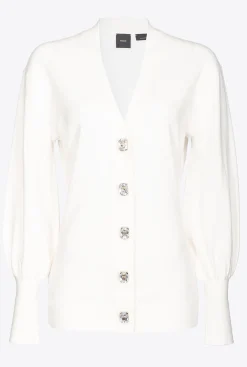 Pièces En Maille|PINKO Cardigan Confort A Boutons Bijoux Blanc Soie
