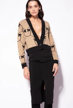 Tailleurs Et Ensembles|PINKO Cardigan Court En Jacquard Monogram Or/Noir