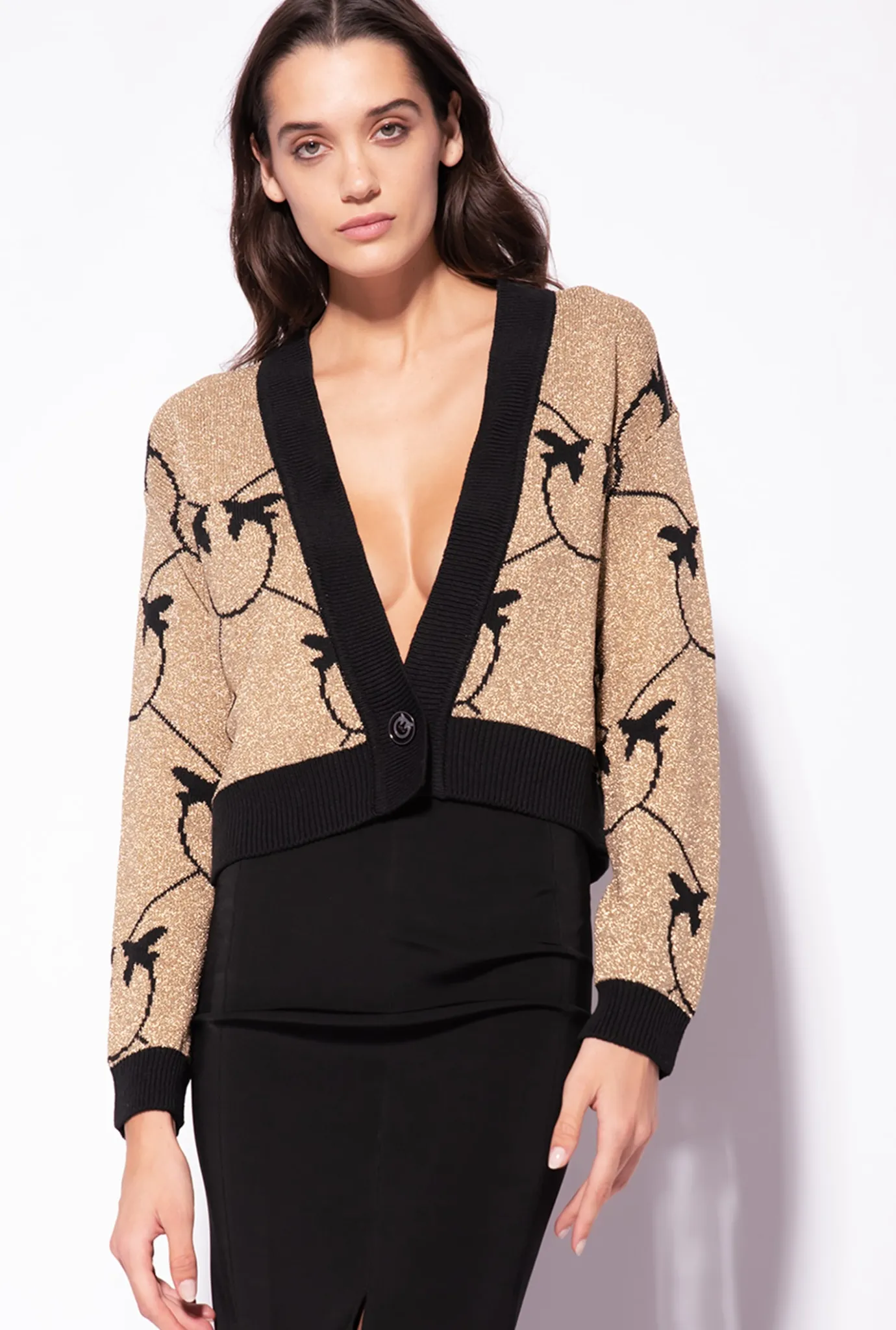 Tailleurs Et Ensembles|PINKO Cardigan Court En Jacquard Monogram Or/Noir