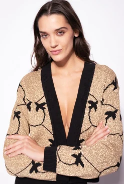 Tailleurs Et Ensembles|PINKO Cardigan Court En Jacquard Monogram Or/Noir