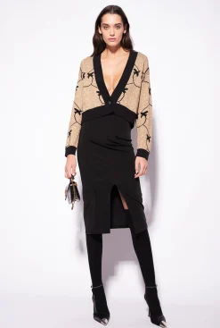Tailleurs Et Ensembles|PINKO Cardigan Court En Jacquard Monogram Or/Noir