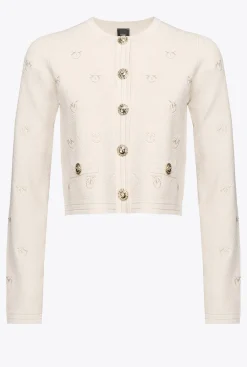 Pièces En Maille|PINKO Cardigan Court En Jacquard Love Birds Beige Bouleau