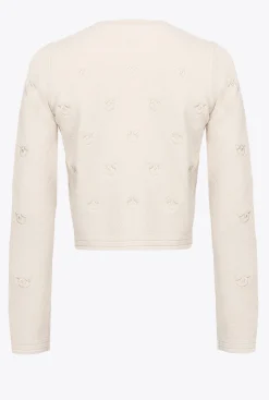 Pièces En Maille|PINKO Cardigan Court En Jacquard Love Birds Beige Bouleau