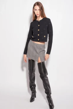 Tailleurs Et Ensembles|PINKO Cardigan Court En Jacquard Love Birds Noir Limousine