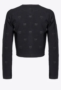 Tailleurs Et Ensembles|PINKO Cardigan Court En Jacquard Love Birds Noir Limousine